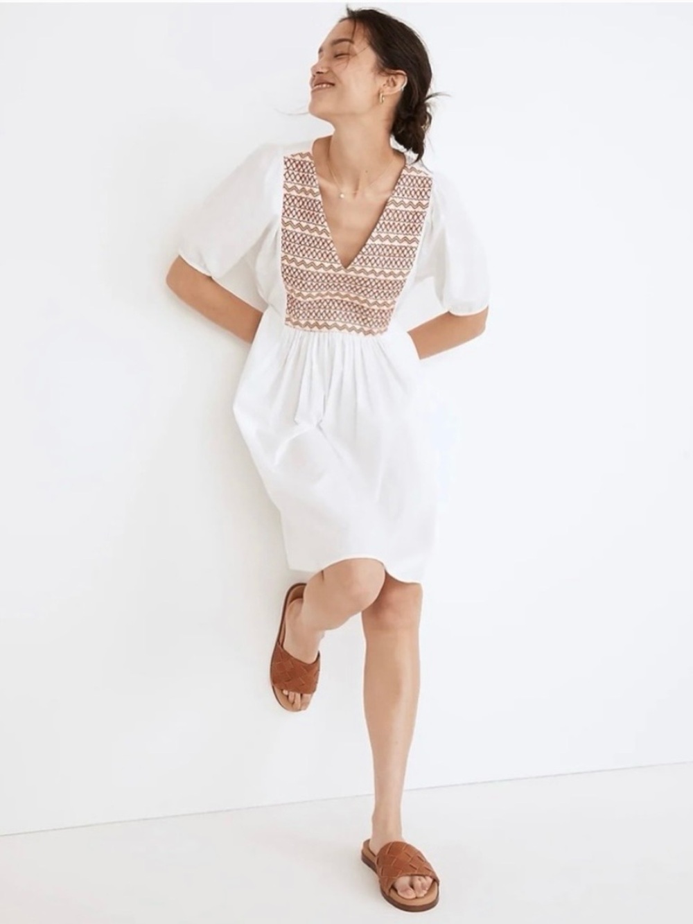 Madewell Embroidered Cotton Poplin Mini Dress White Boho Size M